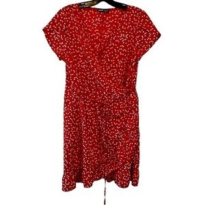 SHEIN Heart Print Red Wrap Dress Size Large